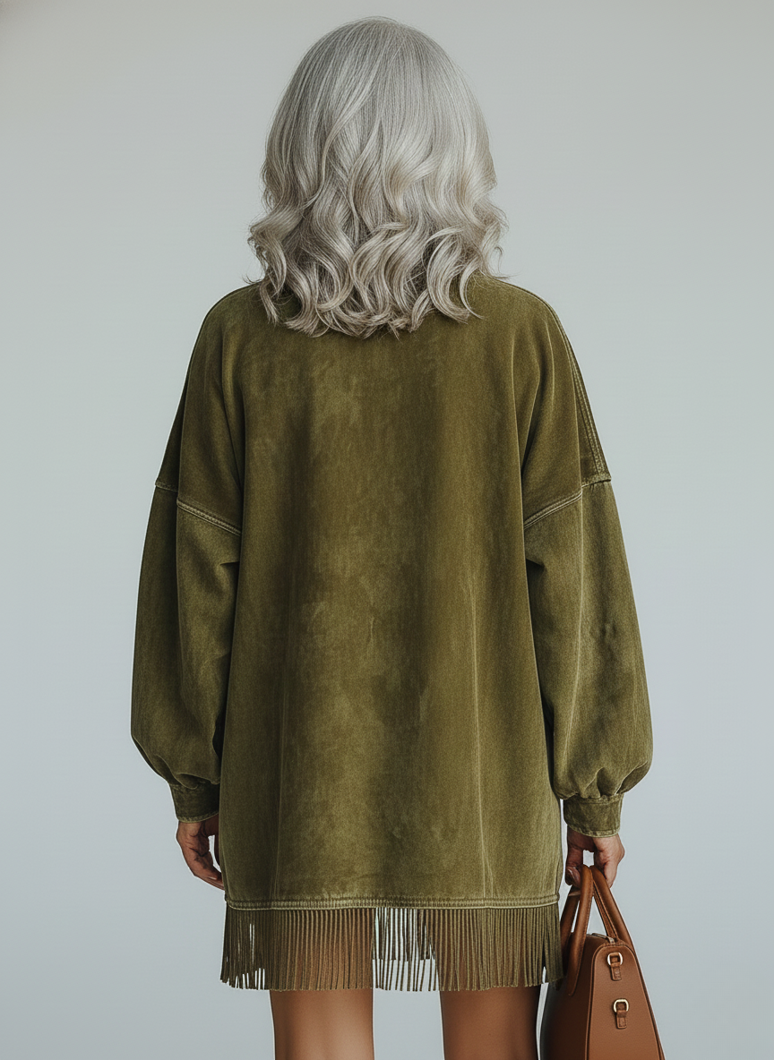 Muriel | Mini sukienka z długim rękawem i fredzlami