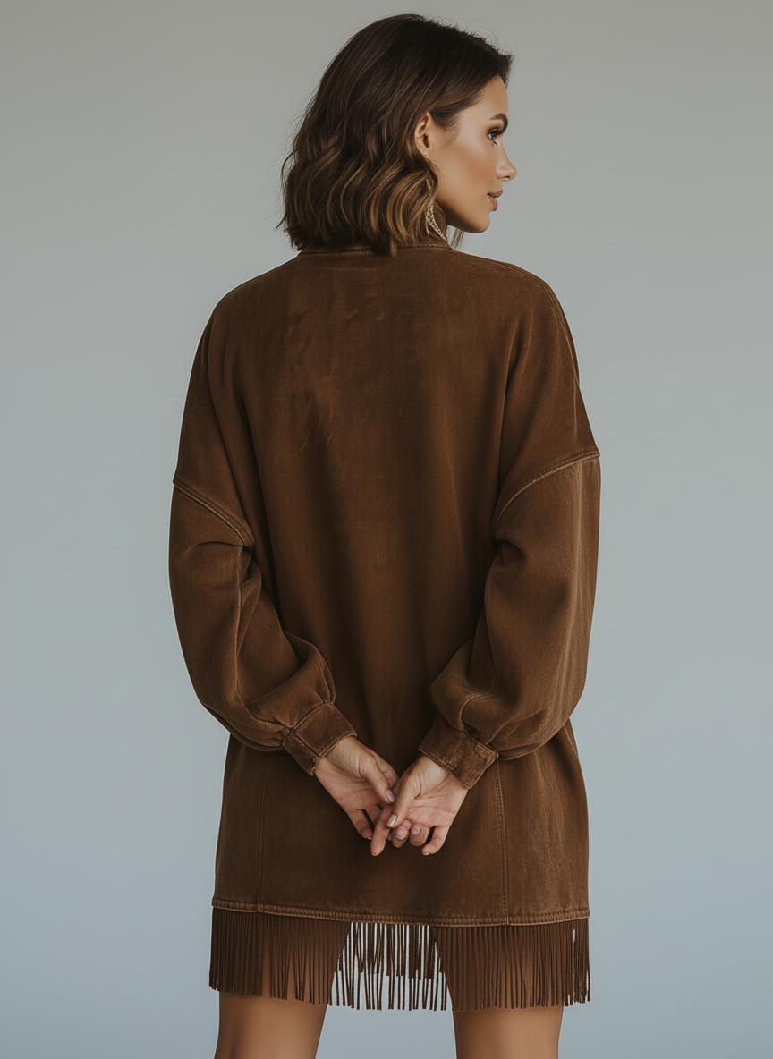 Muriel | Mini sukienka z długim rękawem i fredzlami