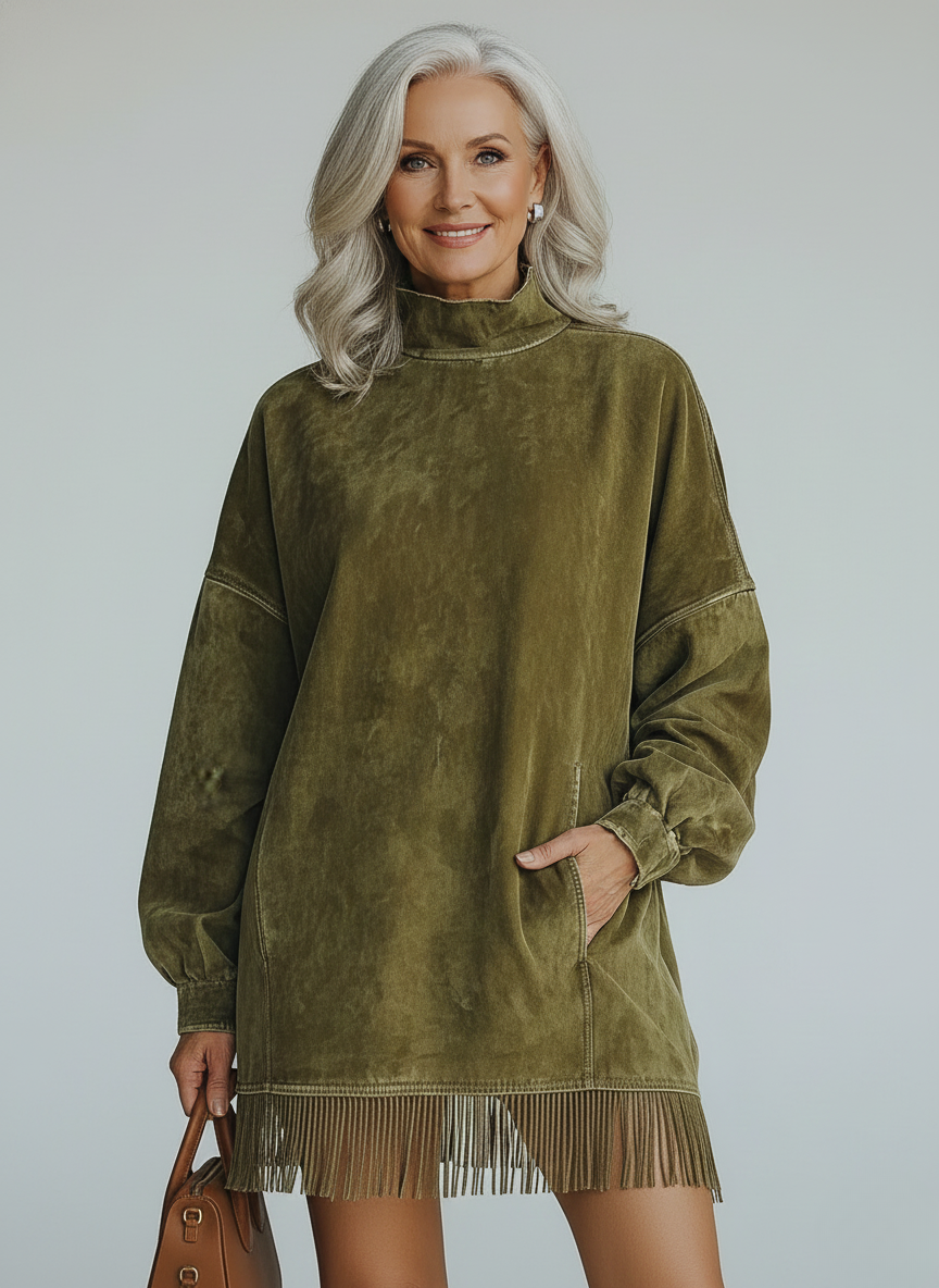 Muriel | Mini sukienka z długim rękawem i fredzlami