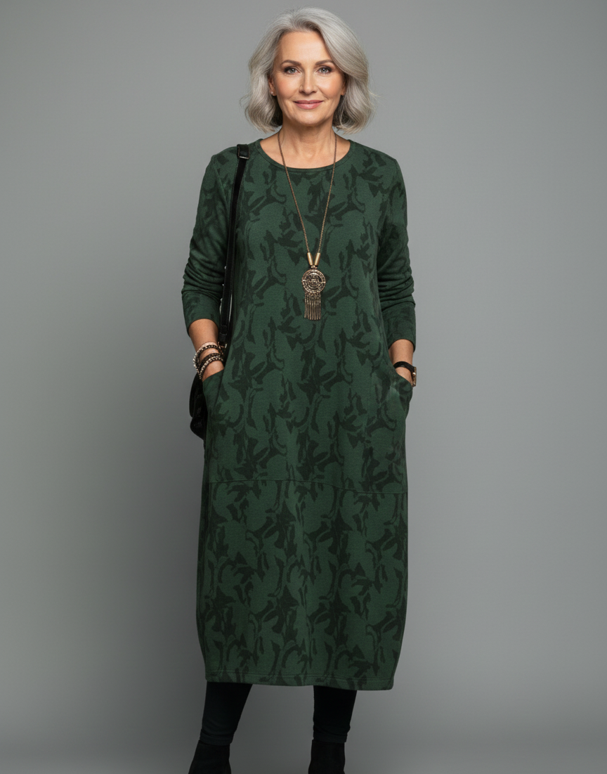 VÆRA™ | Luźna zimowa sukienka z okrągłym dekoltem